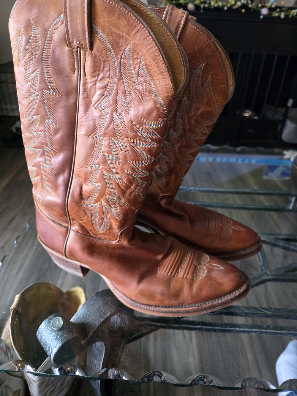 Leather Men's Cowboy Boots - Brown - Picture 3 of 4